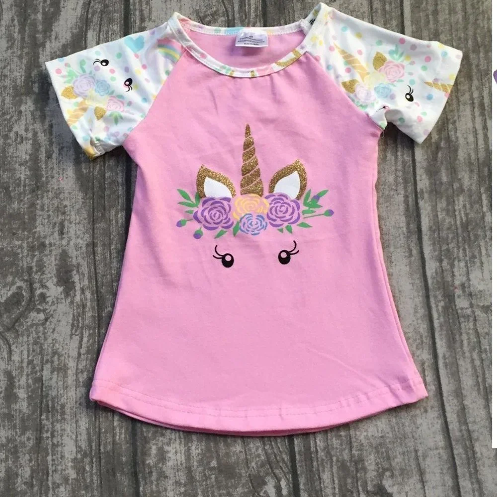 2 Pieces T-Shirt Top For Little Girls Toddler kids Casual T-Shirt School Blouse